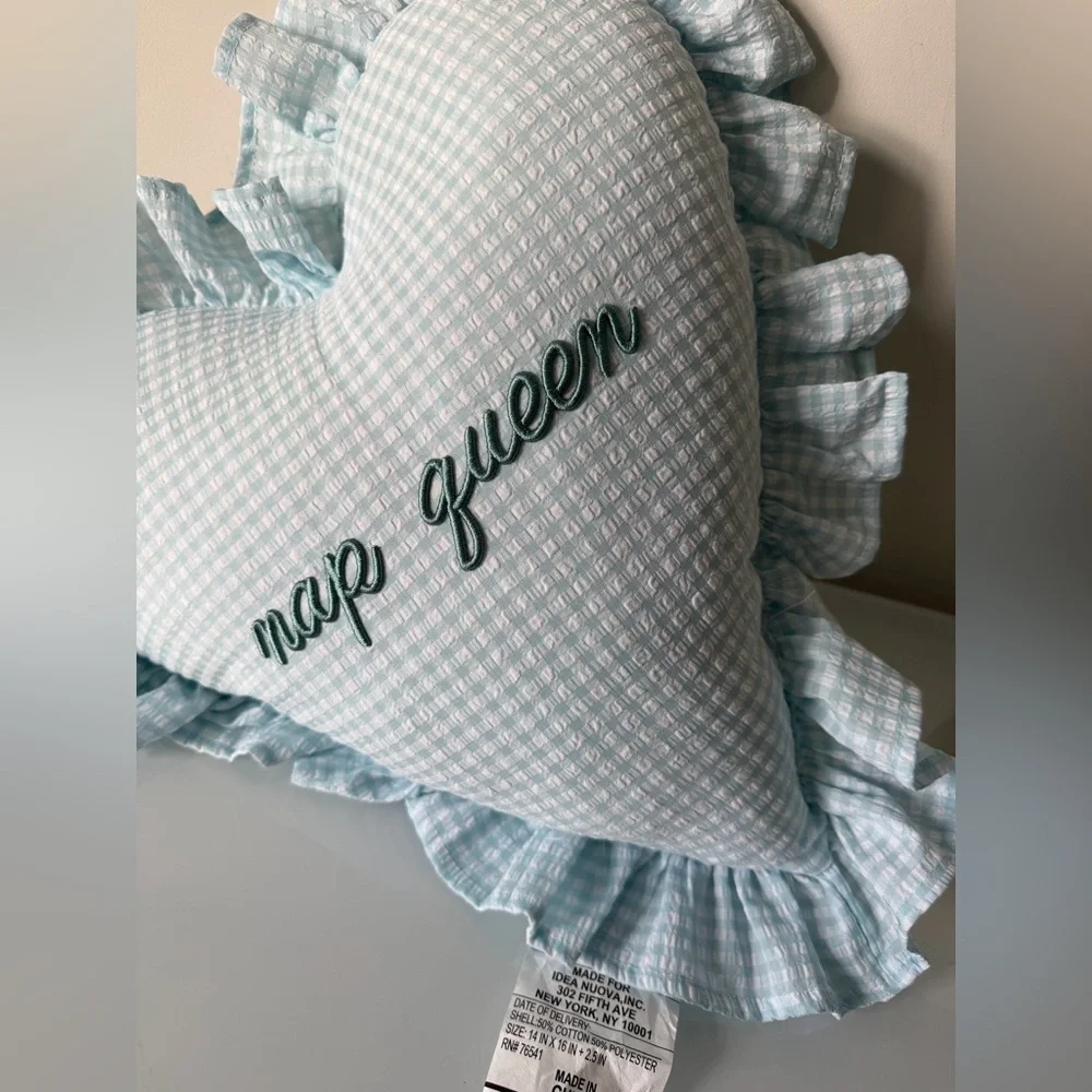 Viral blue gingham Nap Queen Heart throw Pillow